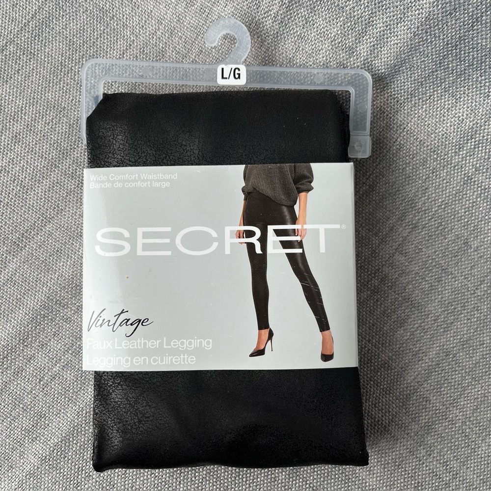 Secret Faux Leather Leggings Womens Large Black Wide Waist Leatherette Jeggings